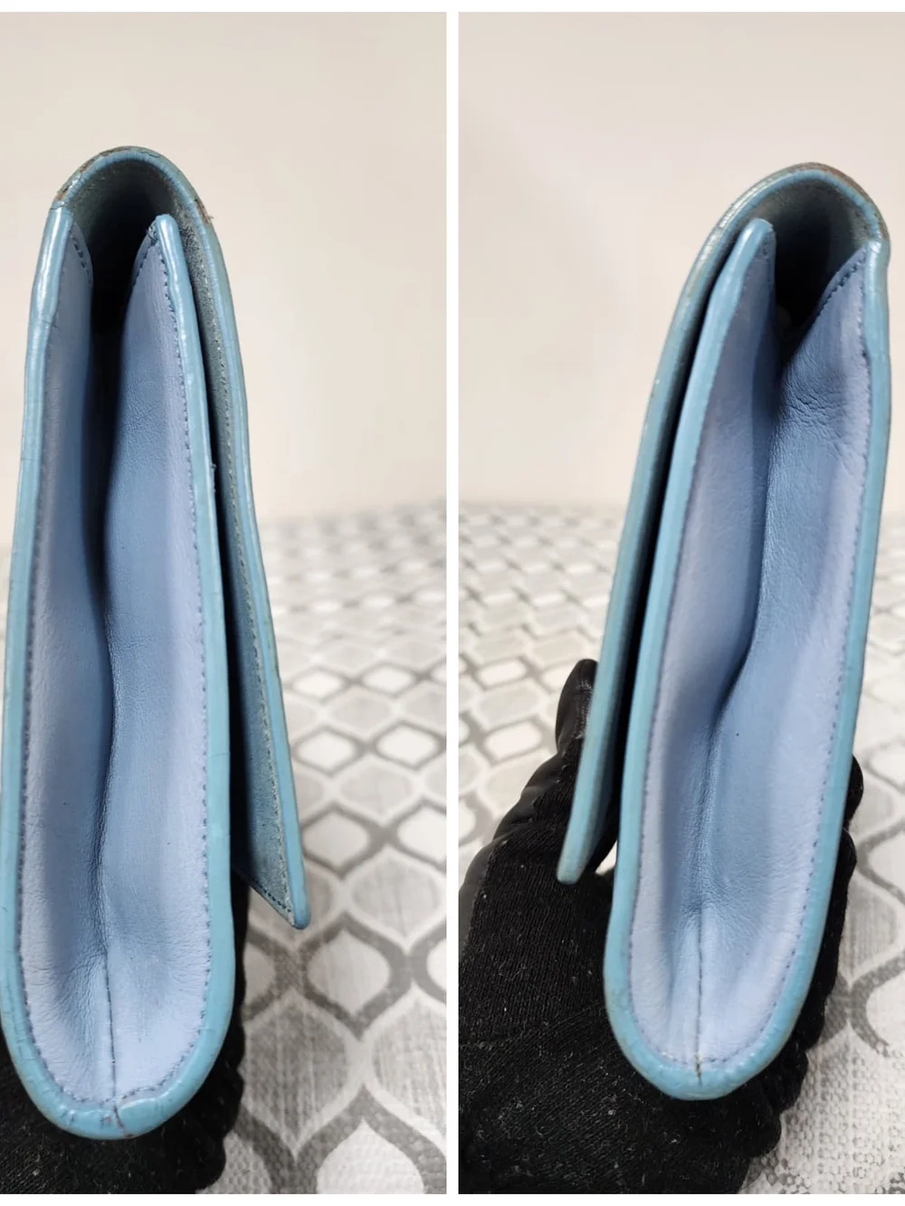 YVES SAINT LAURENT Calfskin Leather Ligne Y Clutch Bag Blue